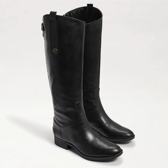 Sam Edelman Tall Black Leather Penny Boots Size 7.5 - Picture 1 of 10